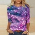 thumbnail image 3 of Charella 3/4 Sleeve Tops for Women Crewneck T-shirts Bling Bling Printed Casual Blouse 2024 Spring Summer Tops,Multicolor,XXXL, 3 of 5