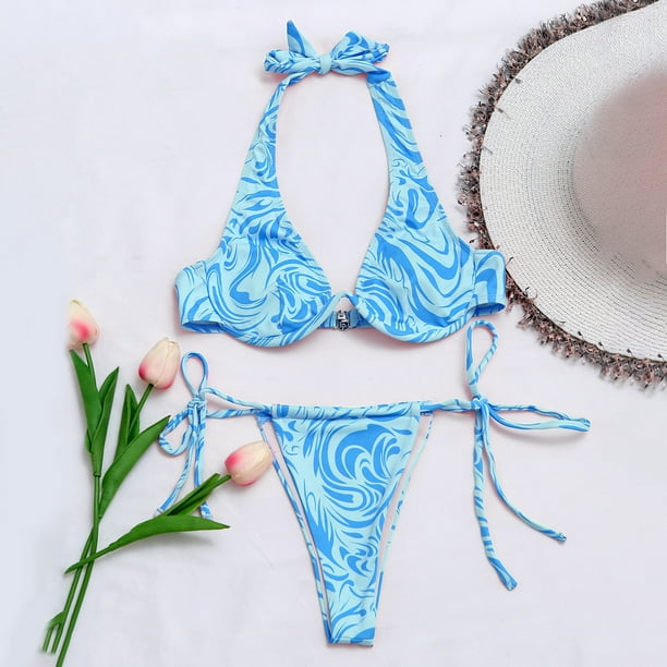 Three Piece Swimsuit Women Hawaiian Outfits Tropical Print