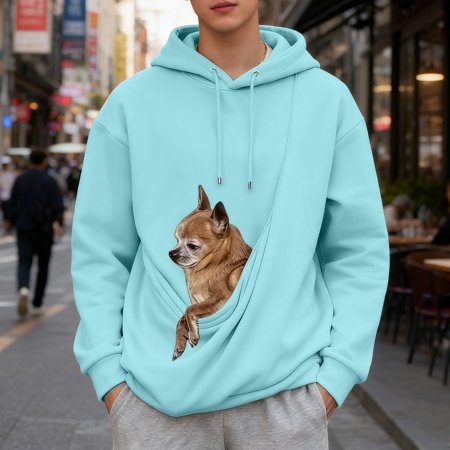 GrmtClth Unisex Cat Dog Pouch Hoodie Casual Large Pet Pouch Kitten Puppy Holder Hoodies Cozy Soft Carrier Pullover Shirt with Pet Pocket Sky Blue L