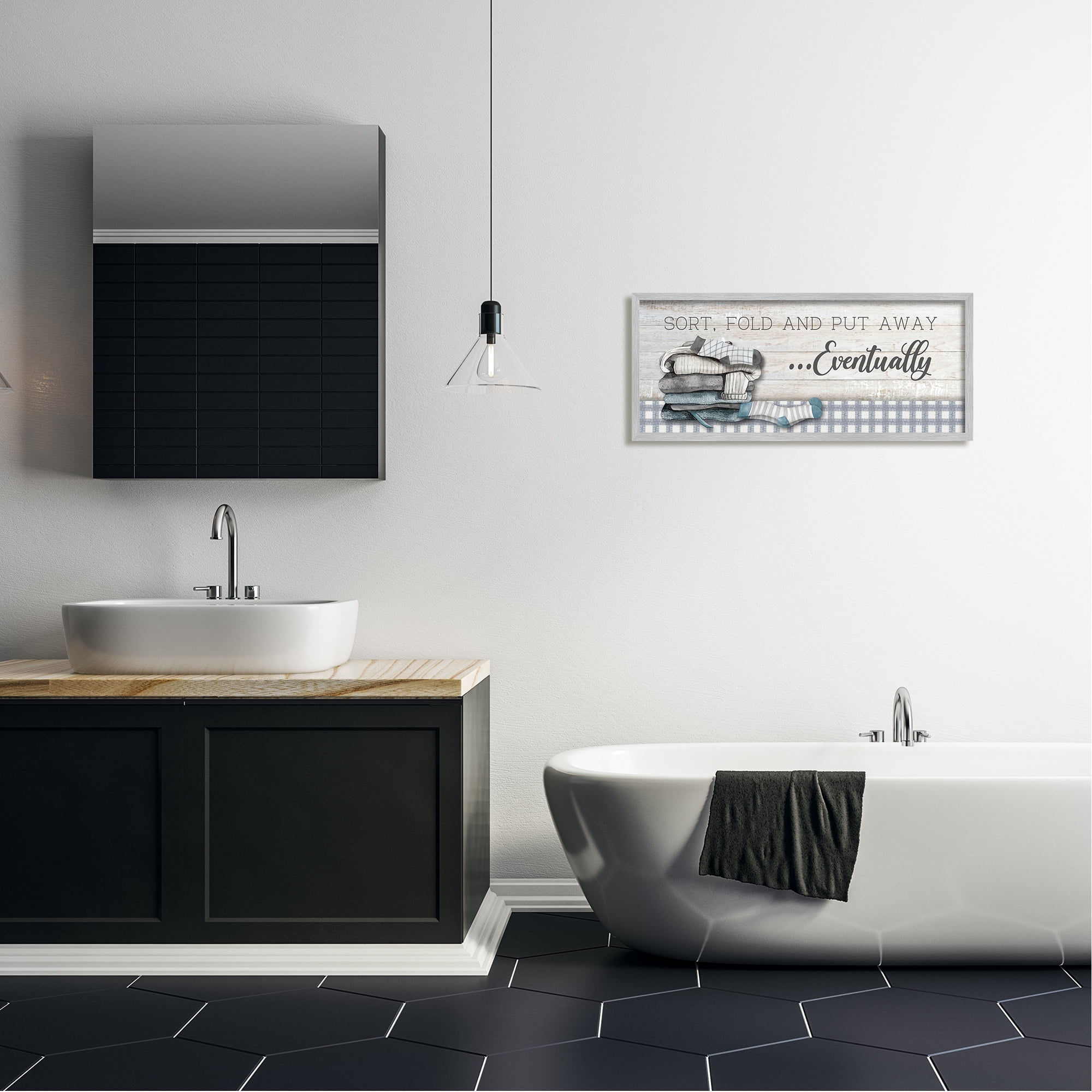 Stupell Industries Laundry Put Away Eventually Typography Painting Gray Framed Art Print Wall Art, 30 x 13