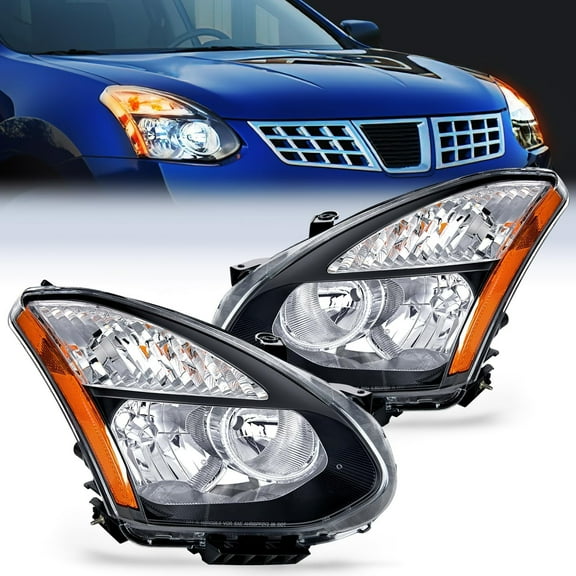 Nilight Headlight Assembly Compatible with 2008 2009 2010 2011 2012 2013 Nissan Rogue 2014 2015 Select Headlamps Replacement Black Housing Amber Reflector Driver and Passenger Side, 2 Years Warranty