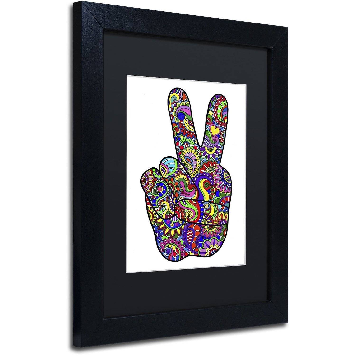 Trademark Fine Art "Psychedelic Mehndi Peace Sign" Canvas Art by Kathy G. Ahrens, Black Matte, Black Frame