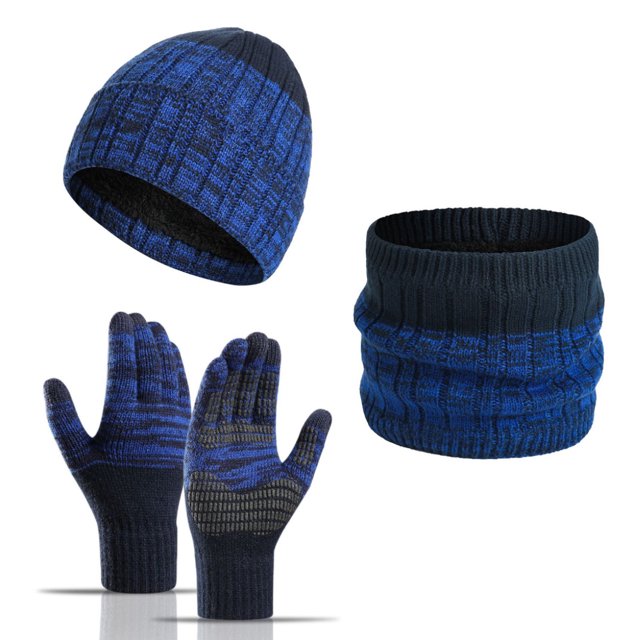 Gorro, bufanda y guante para pantalla táctil de invierno, calentador de cuello, forro de lana de punto, unisex