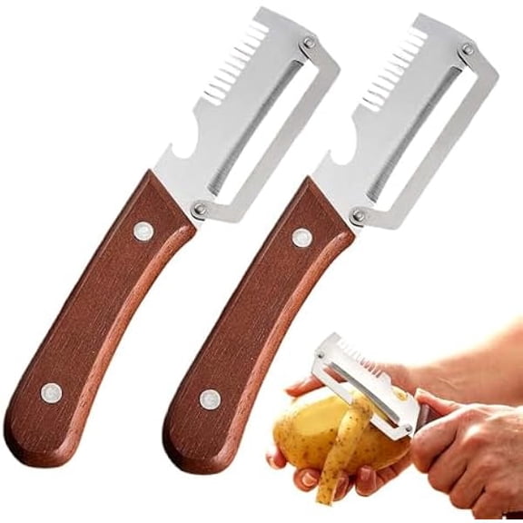 Premium Vegetable Peeler, Multi-Functional Vegetable Peeler with Wooden Handle and Bottle Opener, Kitchen Gadgets Tool for Fruit Pumpkin Peeling Carrot Potato Veggie Peeler (2PCS)