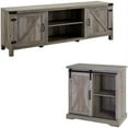 thumbnail image 1 of Ensemble de Meuble TV Porte de Grange 2 Pcs Console et Buffet Table d'Appoint en Chêne Gris Rustique, 1 of 8