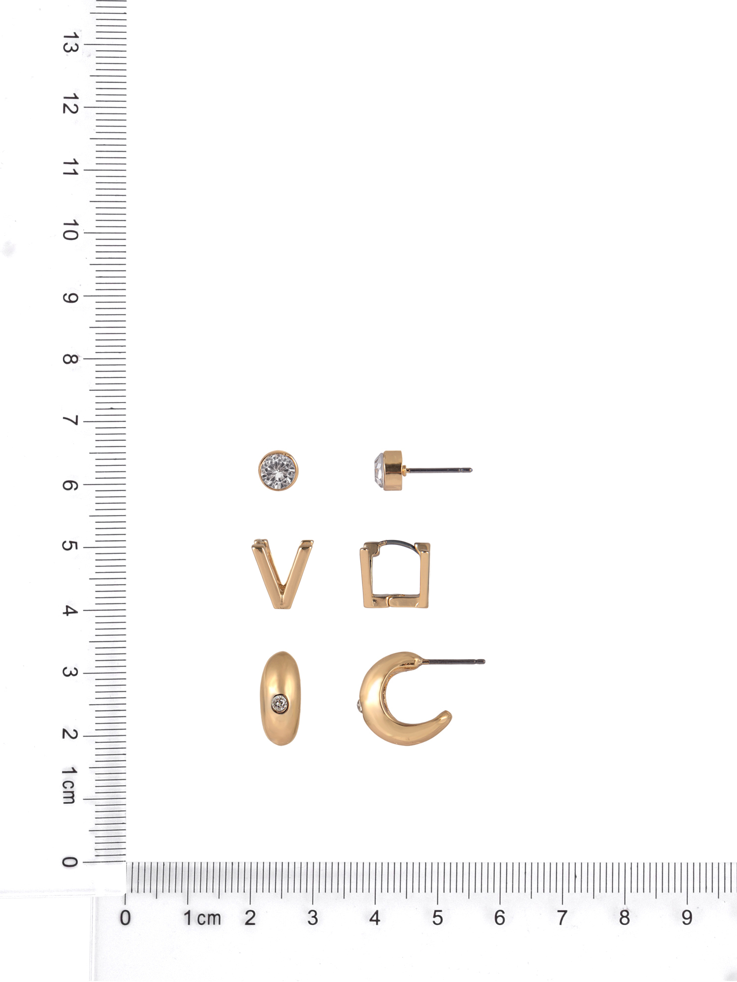 Time and Tru Goldtone 3-On Crystal Stud, Hoop, Initial "V" Earring Set