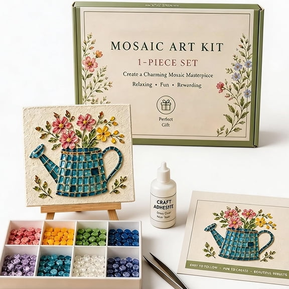 Cottage Garden Mosaic DIY Kit, DIY Flowers Glass Mosaic Craft Kit for Adults & Beginners, Handmade Home Table Decor & Gift (Watering Can)lxf