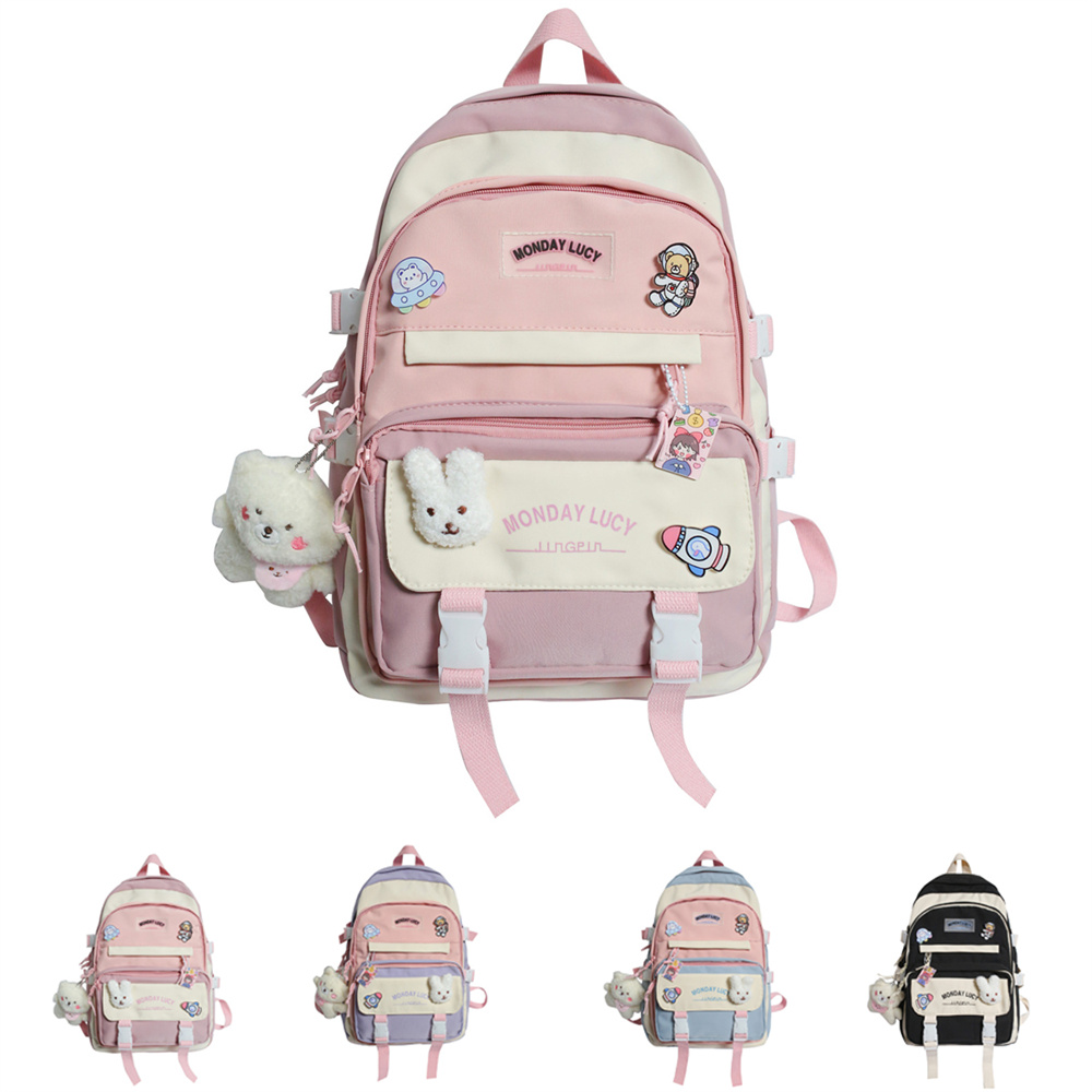 Kawaii Backpack for Girls with Kawaii Pin Bear and Accessories Cute
