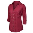 thumbnail image 3 of MixMatchy Women's Long Sleeve Denim V-Neck Tencel Button Down Shirt, 3 of 6