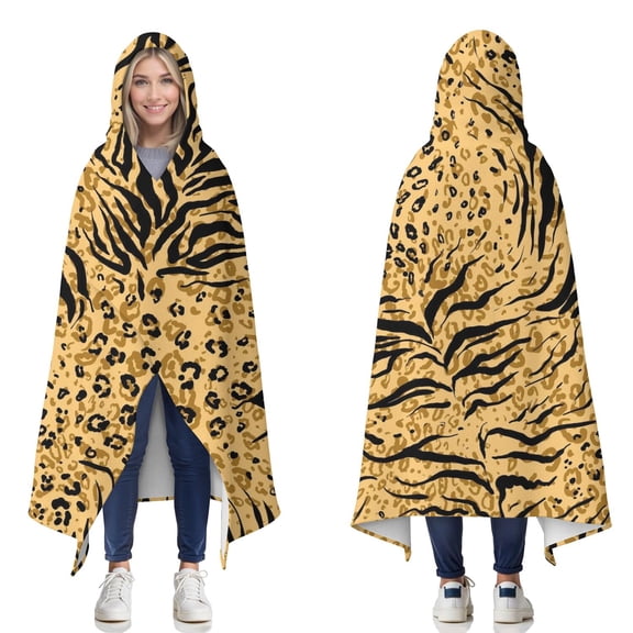 Wearable Blanket,Animal Print Pattern Hooded Wearable Flannel Blanket for Adults & Teens,Winter Poncho Shawl Wrap Cape Cozy Anti-Pill,60"x80"