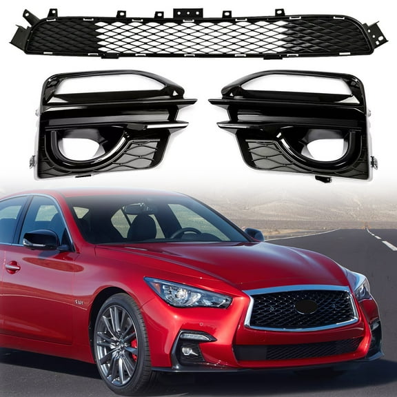 CCPAO Compatible with 2014 2015 2016 2017 Infiniti Q50 Sport Front Lower Grille & Fog Light Cover