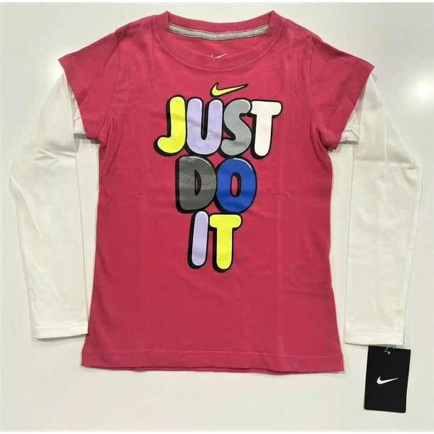 Nike NIKE GIRLS TOP JUST DO IT SZ 6 PINK TEE SHIRT LONG SLEEVE