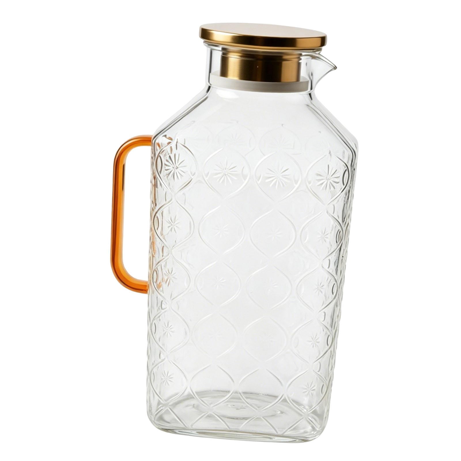 Fiocias Glass Pitcher Kettle Container Housewarming Gifts Clear Body Accessory Water Juice Jug for Lemonade Beverage Juice Gold Handle