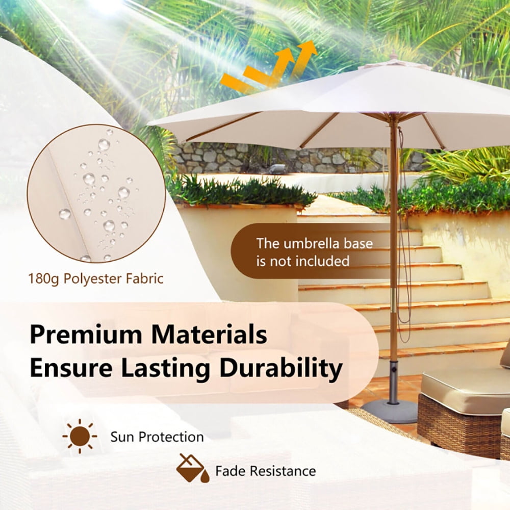 Aimee Lii 10 Feet Patio Umbrella with 8 Wooden Ribs and 3 Adjustable Heights, Sunbrella Patio Umbrellas, Beige