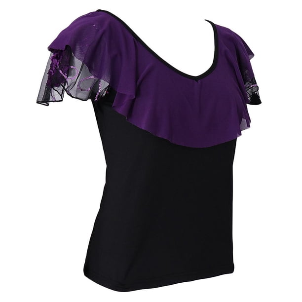 Camiseta de manga corta de verano para mujer, camiseta con cuello en V, blusa, camisa, baile, baile SG Zulema Tops de baile latino