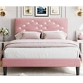 thumbnail image 3 of Full Size Bed Frame with Headboard, Upholstered Platform Bed Frames with Crystal Diamond Tufted, Easy Assembly, Wooden Slats Support, No Box Spring Needed, Pink, 3 of 5