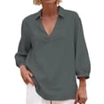 thumbnail image 2 of Jacenvly Hauts pour Femmes Liquidation Chemise à Manches Longues Col Porte Tube Régulier Couleur Unie Haut pour Femmes Chemise Hauts pour Femmes Manches Longues, 2 of 5
