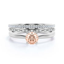 Spectacular And Decorative 2.00 Carat Round Cut Morganite Solitaire Engagement Ring, Wedding Ring, Trio Set in 10k Solid White Gold, Gift For Her, Promise Ring, Anniversary Ring