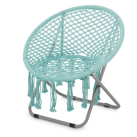 RTRWDC Sea Green Boho Outdoor Folding Round Moon Chair, Saucer Chair with Tassel, Metal Frame 300lbs Weight Capacity, Non-Slip Pads for Indoor & Outdoor Use