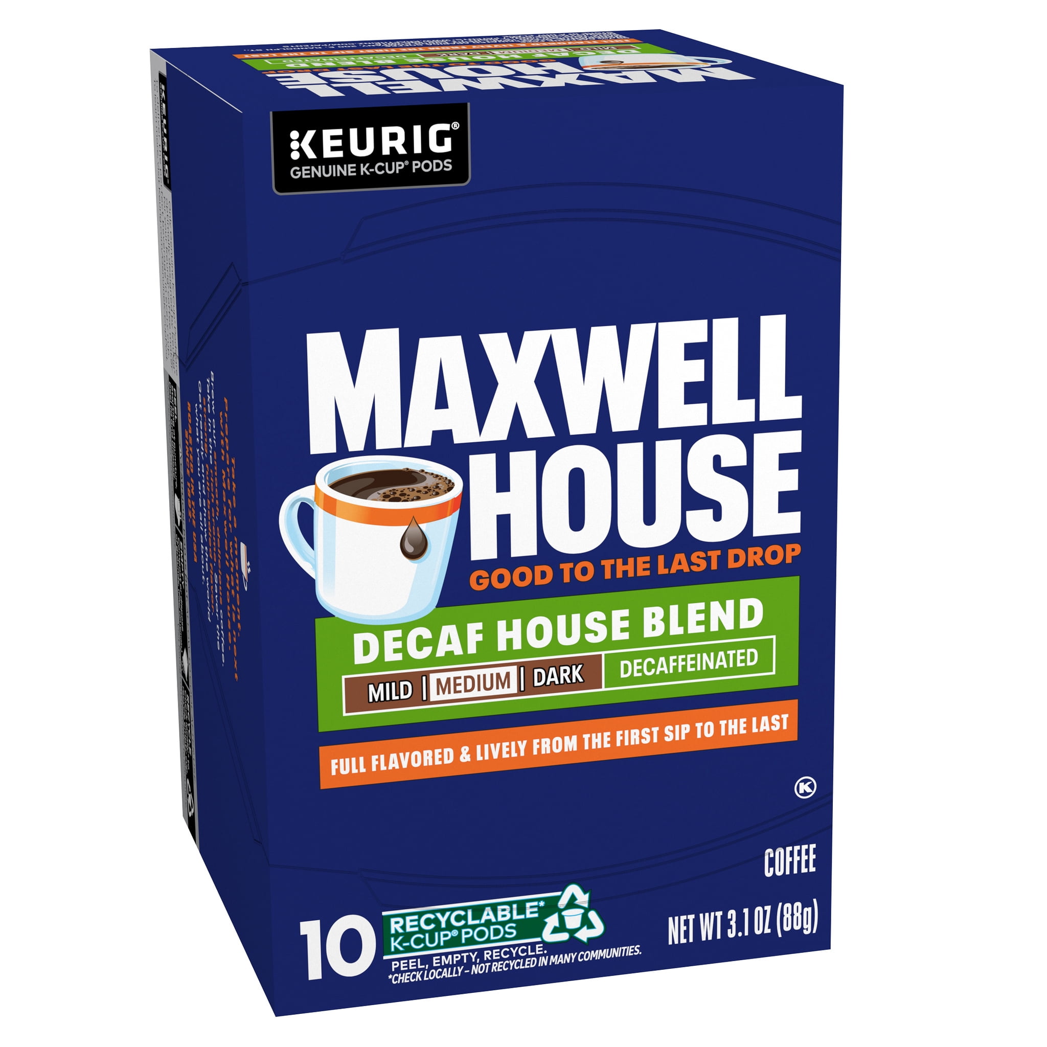 Maxwell House Decaf House Blend Medium Roast K-Cup Coffee Pods, 10 CT (3-Pack)