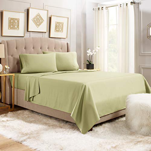 Empyrean Bedding 4 Piece Bed Sheet Set with Extra Pillowcases: 1 Flat Sheet, 1 Fitted Sheet, 2 Pillowcases - 14?-16? Inch Deep Pocket Bed Sheets - Breathable Microfiber - Twin XL - Sage Olive Green