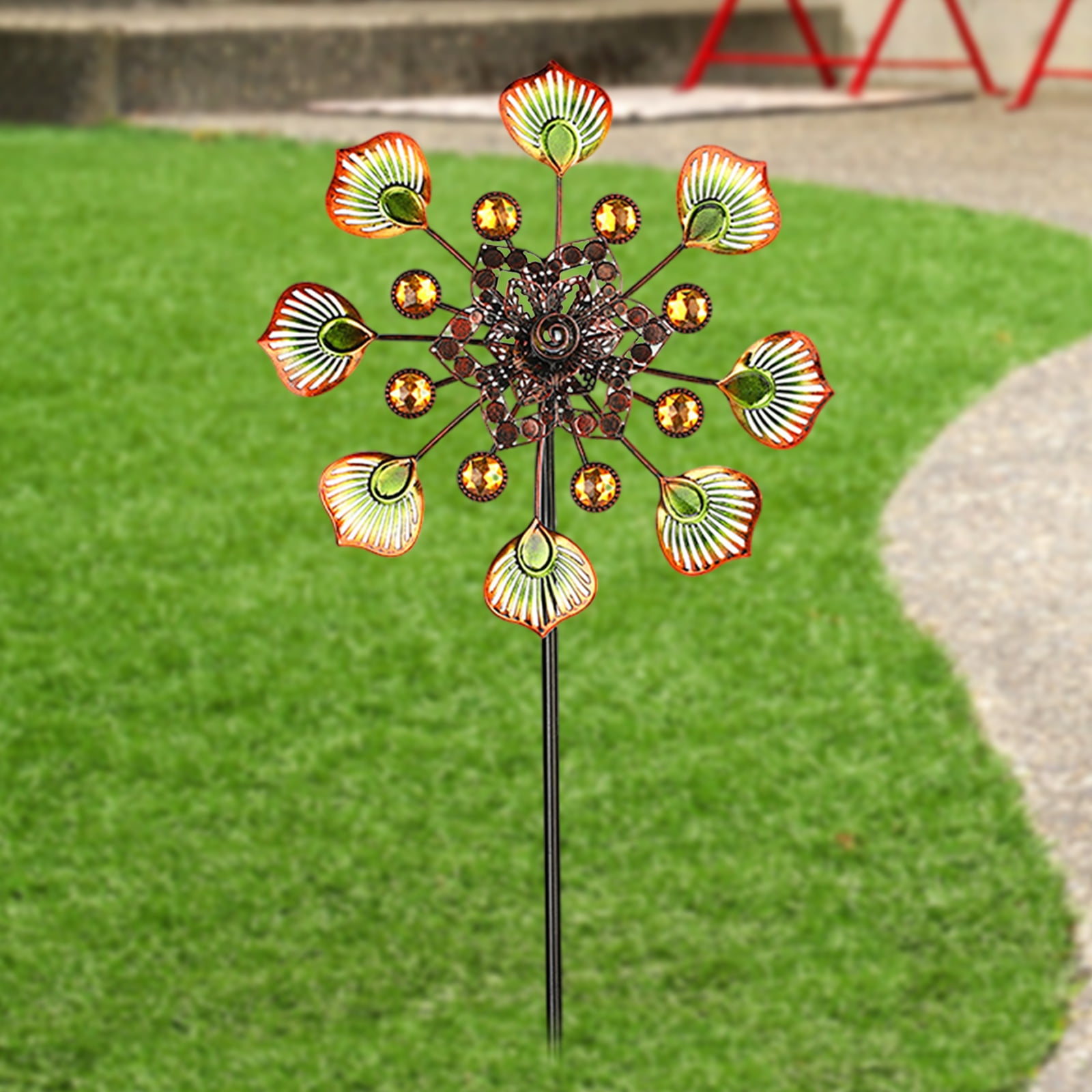 Wind Spinner,Peacock Outdoor Metal Windmills,35" Retro 360