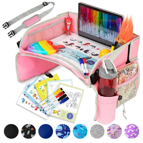 Bandeja de viaje PILLANI Kids para asiento de coche con juegos y bolígrafos para colorear