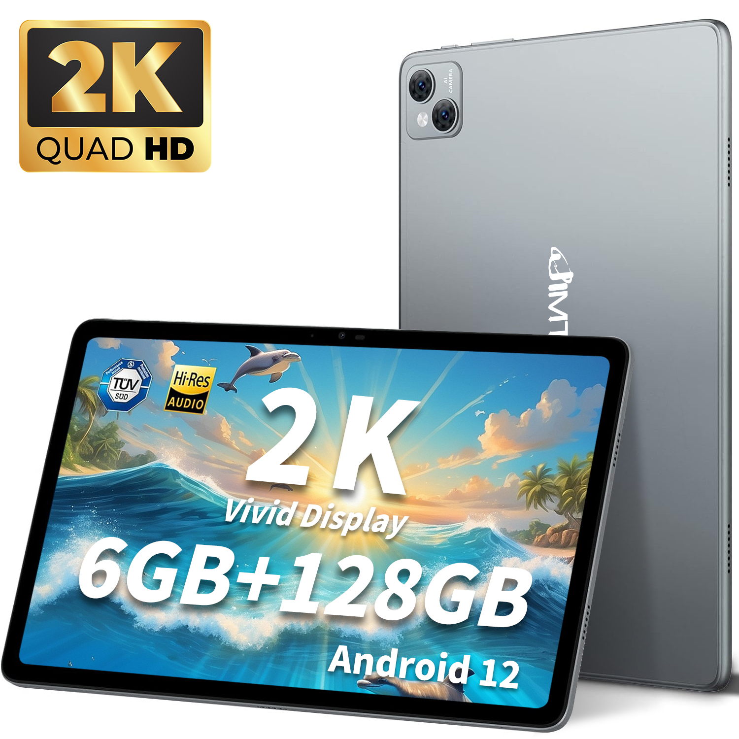 JIMTAB 10.4 inch 2K Tablet, 6GB RAM 128GB ROM Powerful Octa Core CPU, 2000 * 1200 2K Screen Android 12 Tablet PC, 5+13MP Dual Camera, BT5.0, Dual Speakers Computer Tablet Google Certificated