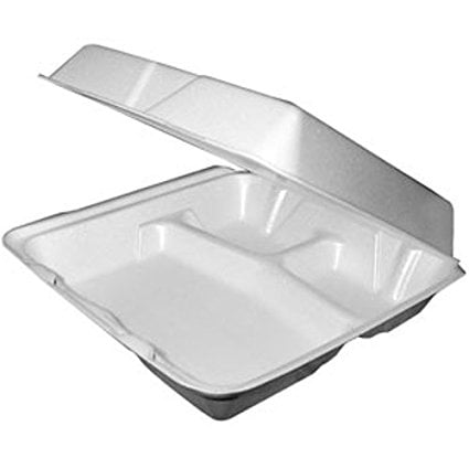 Hinged Lid Containers 3 Compartments - Dart 95HTPF3, 9x9x3-Inch Performer White Three Compartment Foam Container With A Removable Hinged Lid, Carryout Food Disposable Containers (50)