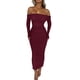 thumbnail image 1 of Vestido Maxi Ajustado PRETTYGARDEN Rojo Vino con Hombros Descubiertos y Fruncido Talla L, 1 of 8
