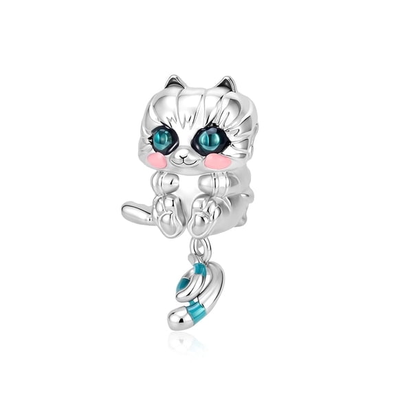 925 Sterling Silver Cute Cat Dangle Charm for Bracelet Charms Bangle Pendant Jewelry
