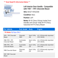 thumbnail image 2 of Left Interior Door Handle - Compatible with 1987 - 1991 Chevy Blazer 1988 1989 1990, 2 of 2