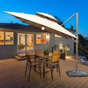 Abba Patio 9 x 12 ft Extra Wide Rectangular Solar Lighted Cantilever Umbrella with Easy Tilt & Cross Base for Garden, Backyard, Pool and Deck, Cocoa