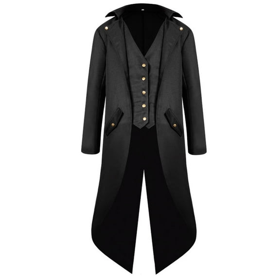 SWSMCLT Men's Steampunk Tailcoat Jacket Renaissance Gothic Medieval Halloween Frock Coat Retro Vampire Outfit Vintage Black Small