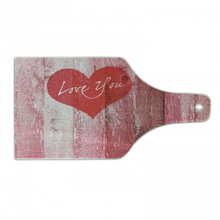 

Love Cutting Board Love You Heart on Grunge Style Rustic Wooden Background Valentines Day Retro Print Decorative Tempered Glass Cutting and Serving Board Wine Bottle Shape Red Pink by Ambesonne