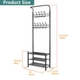 thumbnail image 2 of Hallway Coat Rack With Bottom 3-Tier Shoe Bench, Standing Metal Hall Tree Garment Rack Storage Shelf with 18 Hooks, 2 of 7