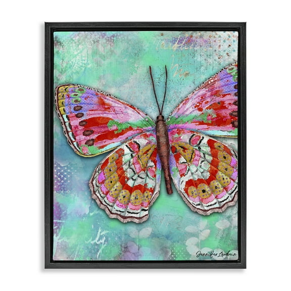 Stupell Industries Cherry Mint Butterfly Animals Painting Black Floater Framed Canvas Art Print Wall Art, 17 x 21