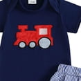thumbnail image 4 of mgoYE Toddler Baby Boy Summer Clothes Train Engine Embroidery Short Sleeve Romper Plaid Shorts Set 3 6 12 18 Months Summer Outfit Size 3-6 Months, 4 of 4