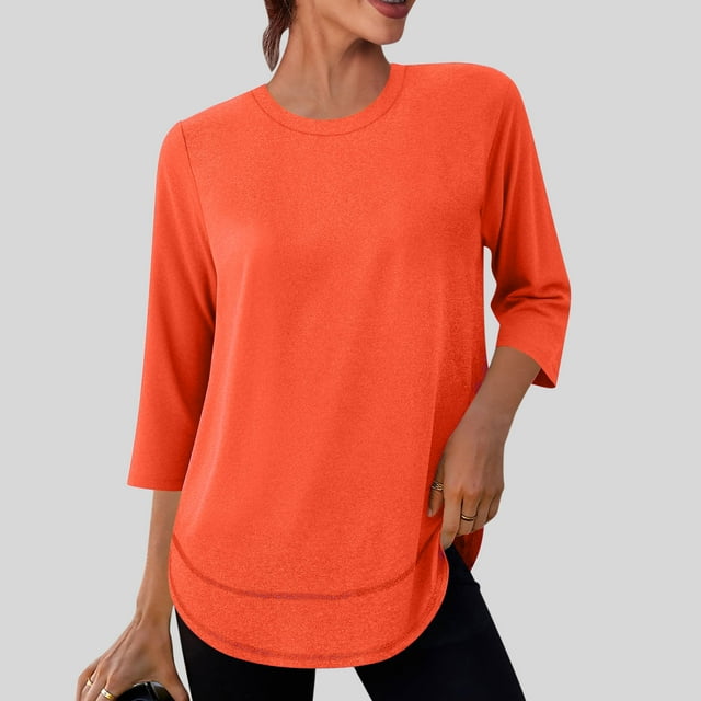 Wensltd Womens Workout Tops 3/4 Sleeve V Neck Shirts Trendy Spring Summer Tees Tunic Blouses