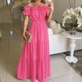 thumbnail image 2 of Baqcunre Womens Dresses 2023 New Spring New Solid Elastic Neckline Off Shoulder Slender Dress Women'S Casual Dresses Midi Dress Hot Pink Dress L, 2 of 5