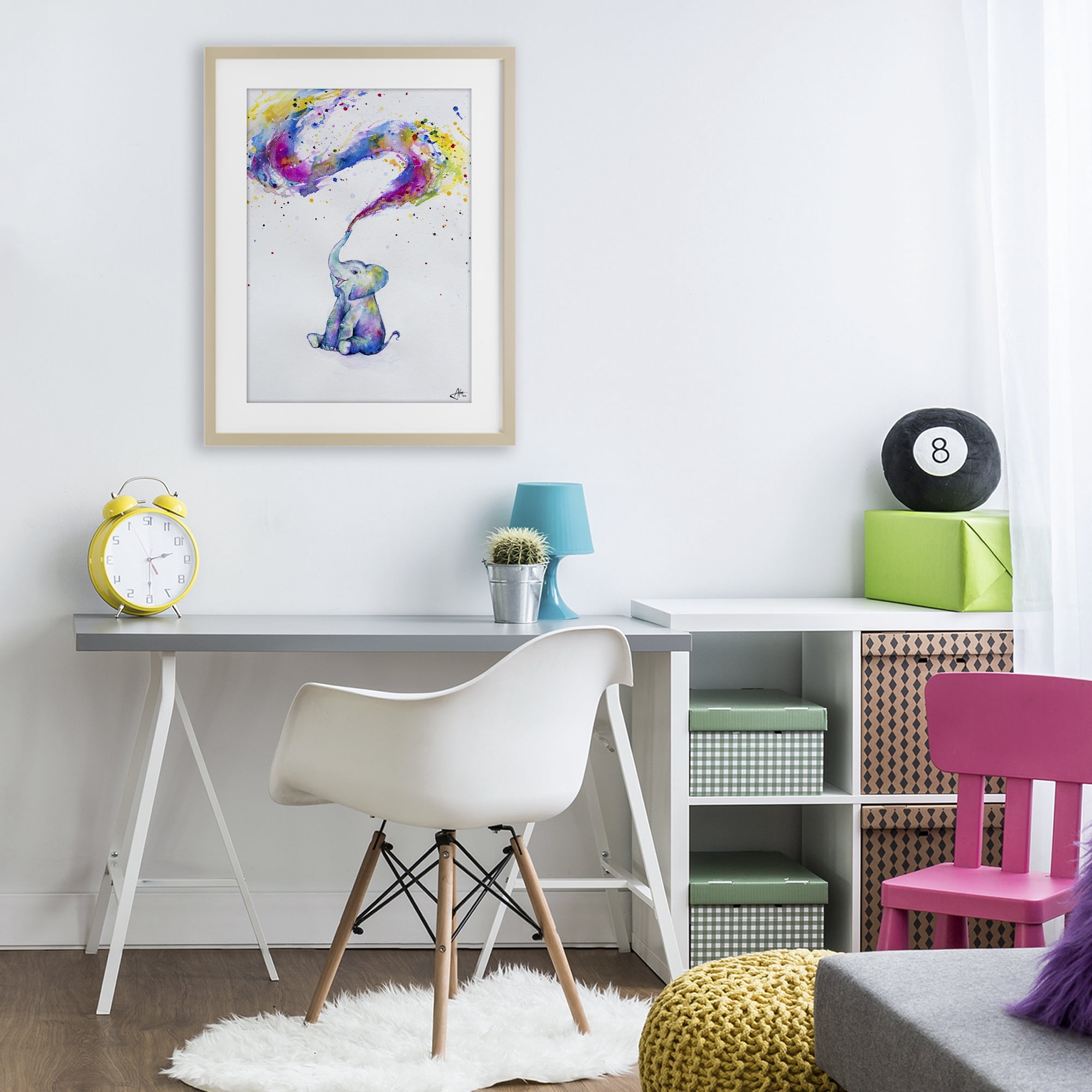 Stupell Industries Spring Elephant & Paint Splatter Birch Framed Print Under Glass, design by Marc Allante
