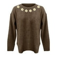 thumbnail image 4 of Women's Marled Knit Sweater, Casual Crewneck Pullover, Heathered Yarn Knit Top, Lightweight Long Sleeve Blouse, Everyday Basic Sweater with Comfort Fit Coffee M, 4 of 9