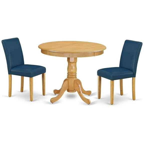 HomeStock 3Pc Rounded 36 Inch Dinette Table And Two Parson Chair With Leg And Pu Leather Color Oasis,Oak