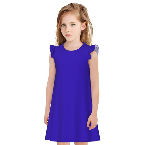 Fotbe Darkblue Vestido de Dormir para Niñas de 3 a 10 Años, Mangas Cortas, Estilo Princesa, Pijama Camisón con Mangas Voladas-Medium