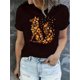 thumbnail image 1 of Camiseta básica para mujer verano SuaveWomen's Stylish Fox Print Round Neck Short Sleeve T-Shirt, Casual Summer Top with Creative Leaf Fox Design, Comfortable Polyester Blend Tee for Casual Attire,, 1 of 6
