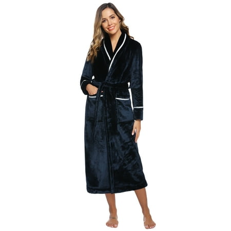 

Purcoar Women s Fleece Bathrobe Solid Durable Pockets Easy Care Robe
