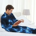 thumbnail image 6 of Salouo Blue Lightning Print Button-Front Long Sleeve Pajama Set for Men, Soft 2Pjs Men's Long Sleeve Sleepwear-X-Large, 6 of 7