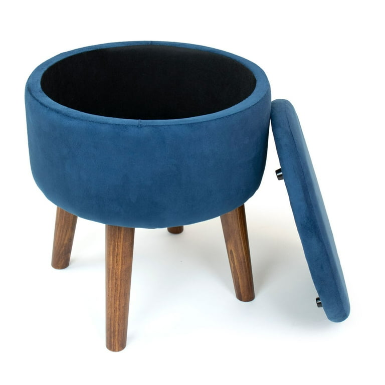 Humble Crew Sloan 16 inch Velour Round Storage Ottoman Blue