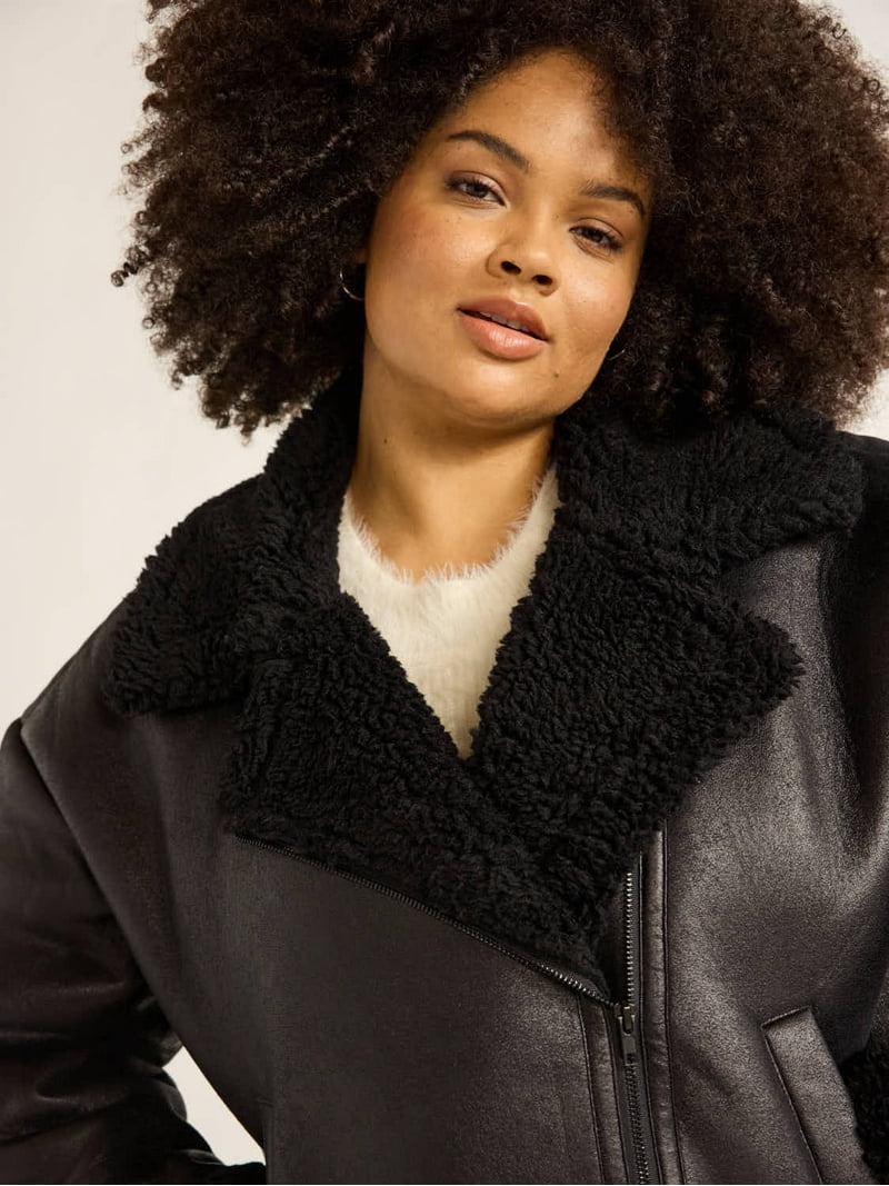 Scoop Women's & Women's Plus Faux Leather Moto Jacket with Faux
