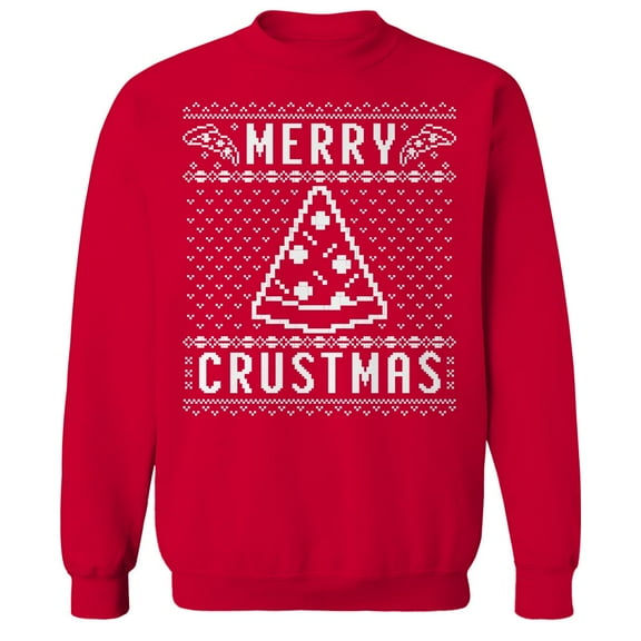 Haywood & Main Merry Crustmas Pizza Christmas Graphic Red Men's Cotton Pullover Sweatshirt
